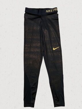 Nike Black Leggings with Gold Swoosh and Waistband
